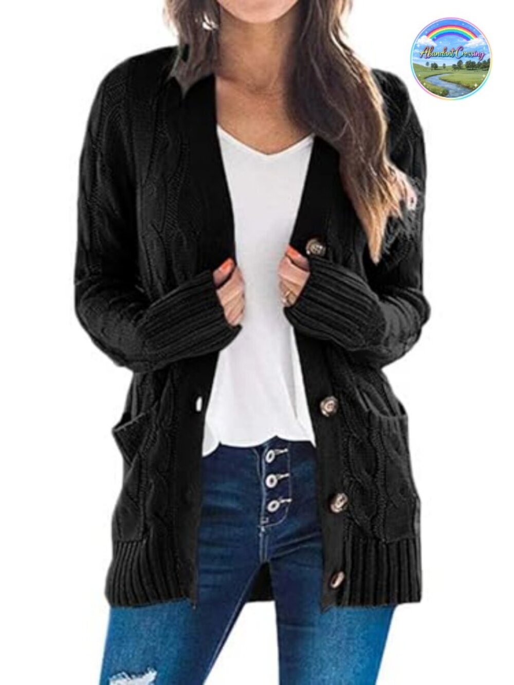 Chunky Cable Knit Button Down Cardigan Long Sleeve Open Front Sweater